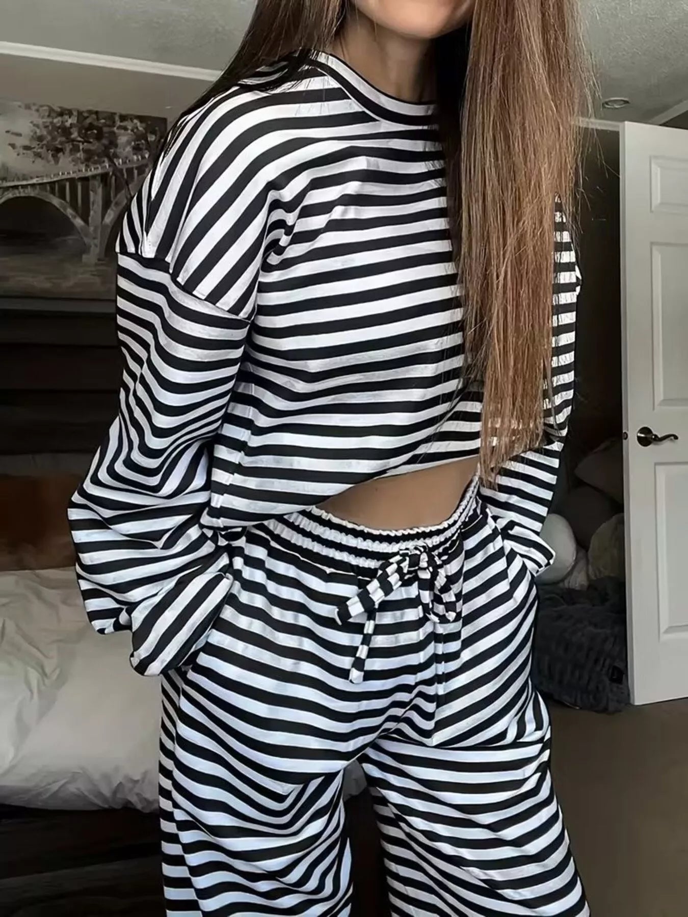 Striped Long Sleeve Top and Pants Set - Rochelle's House LLC
