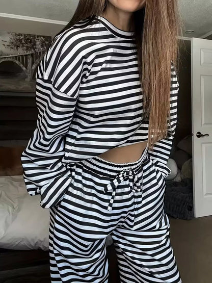 Striped Long Sleeve Top and Pants Set - Rochelle's House LLC
