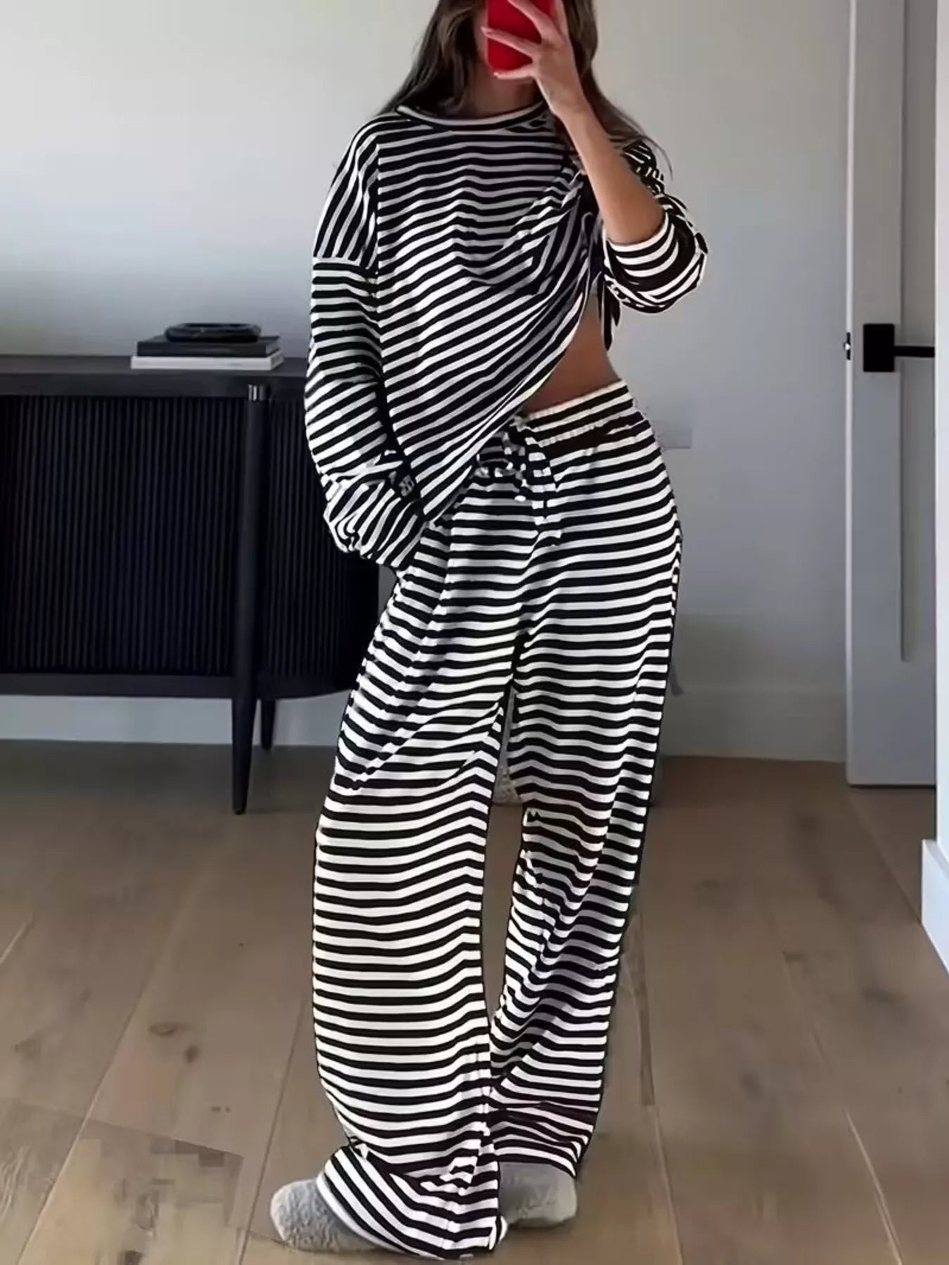 Striped Long Sleeve Top and Pants Set - Rochelle's House LLC