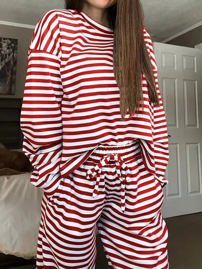 Striped Long Sleeve Top and Pants Set - Rochelle's House LLC
