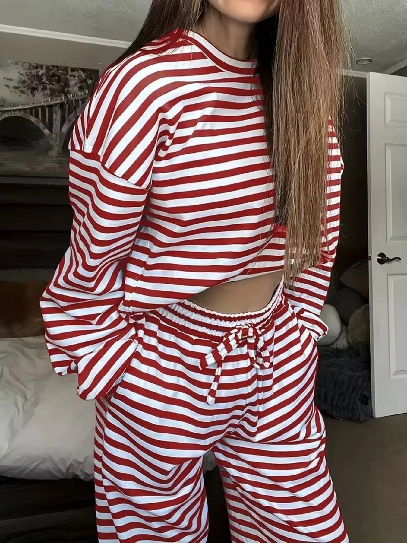 Striped Long Sleeve Top and Pants Set - Rochelle's House LLC