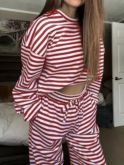 Striped Long Sleeve Top and Pants Set - Rochelle's House LLC