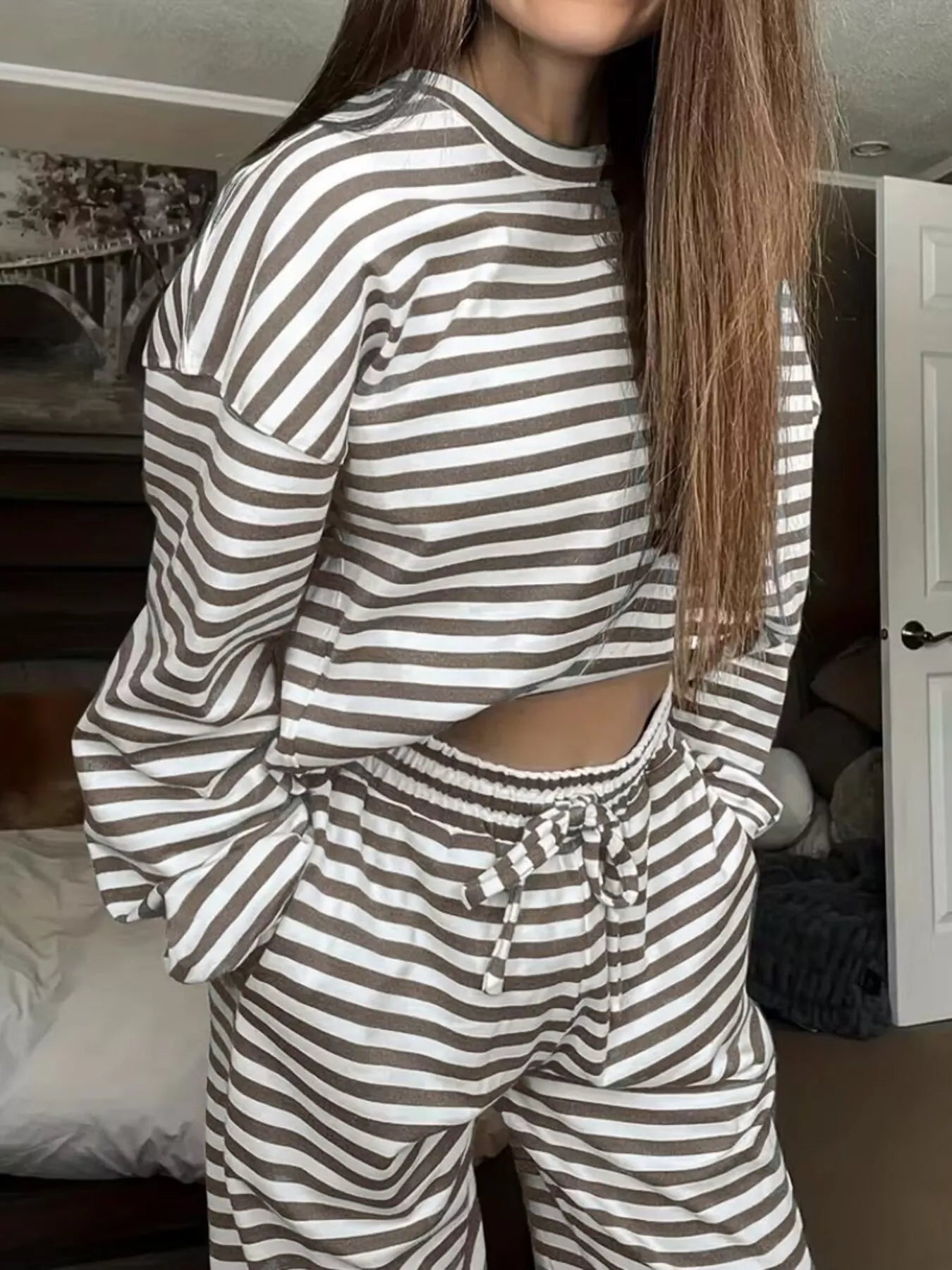 Striped Long Sleeve Top and Pants Set - Rochelle's House LLC