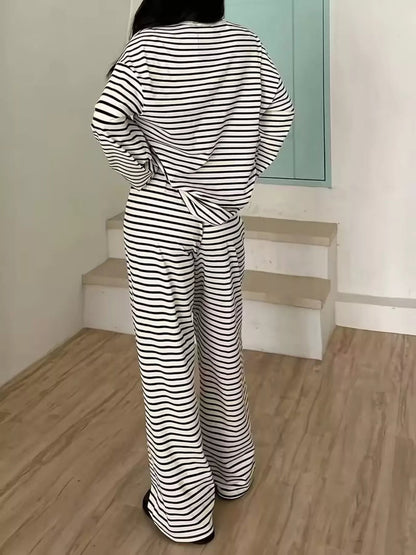 Striped Long Sleeve Top and Pants Set - Rochelle's House LLC