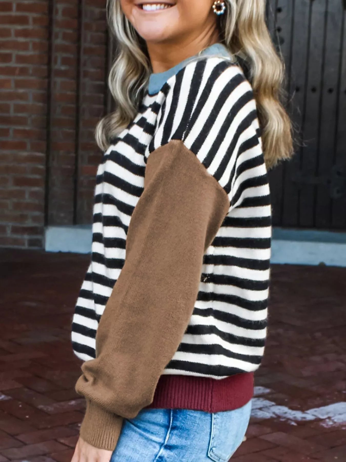 Striped Panels Colorblock Sleeve Sweater - Rochelle's House LLC