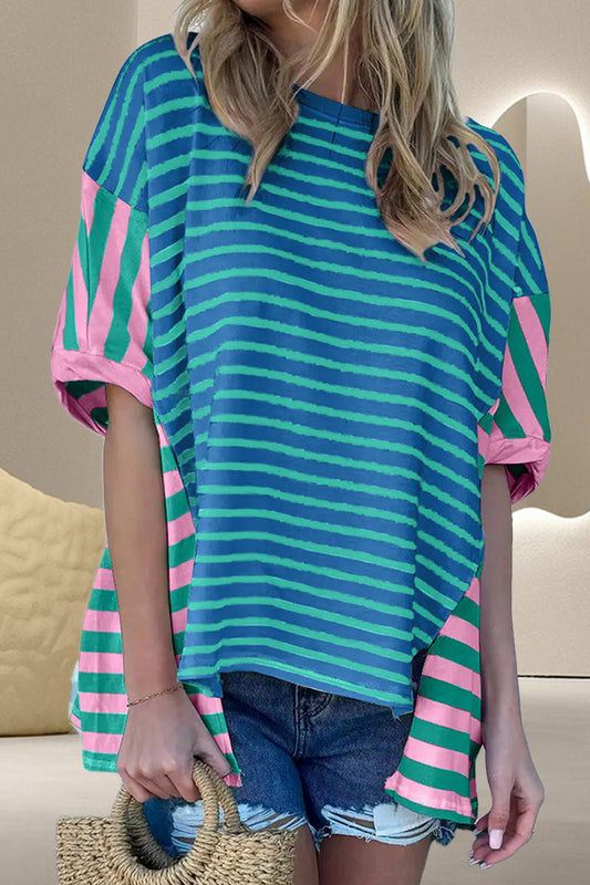 Striped Round Neck Half Sleeve T-Shirt - Rochelle's House LLC