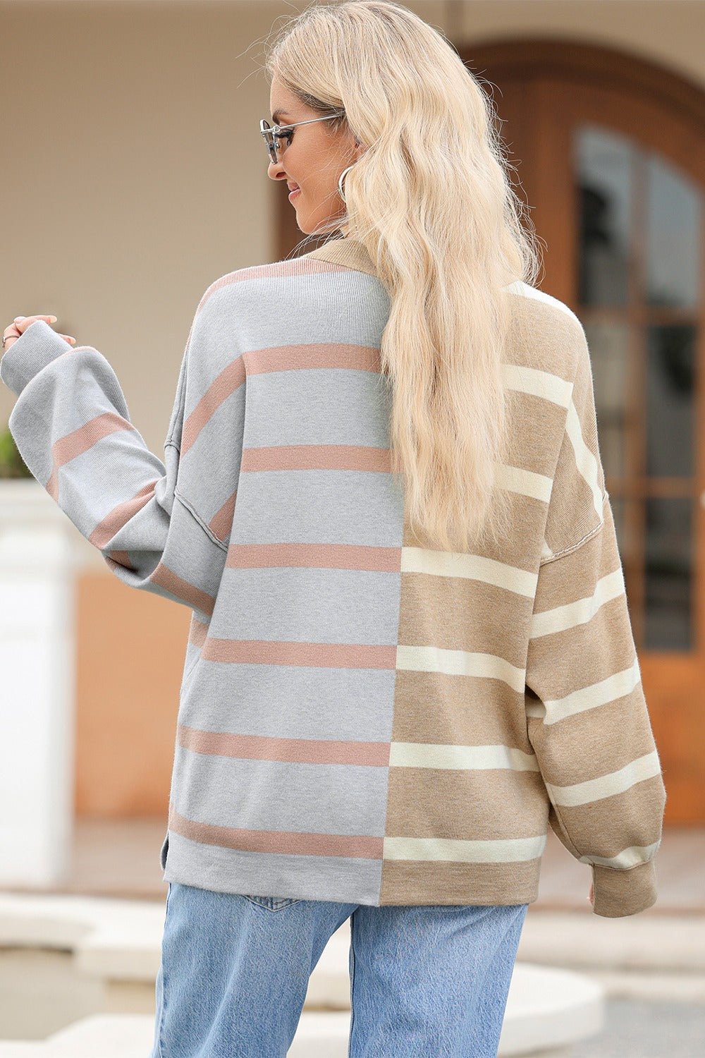 Striped Round Neck Long Sleeve Knit Top - Rochelle's House LLC