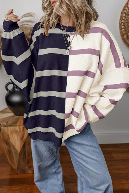 Striped Round Neck Long Sleeve Knit Top - Rochelle's House LLC