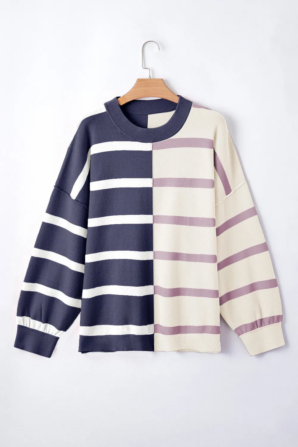 Striped Round Neck Long Sleeve Knit Top - Rochelle's House LLC