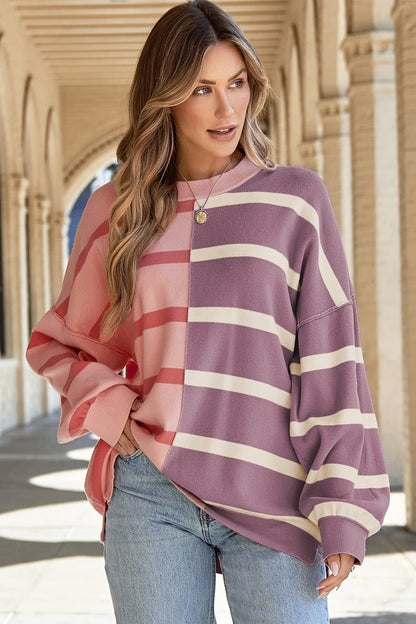 Striped Round Neck Long Sleeve Knit Top - Rochelle's House LLC
