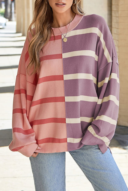 Striped Round Neck Long Sleeve Knit Top - Rochelle's House LLC
