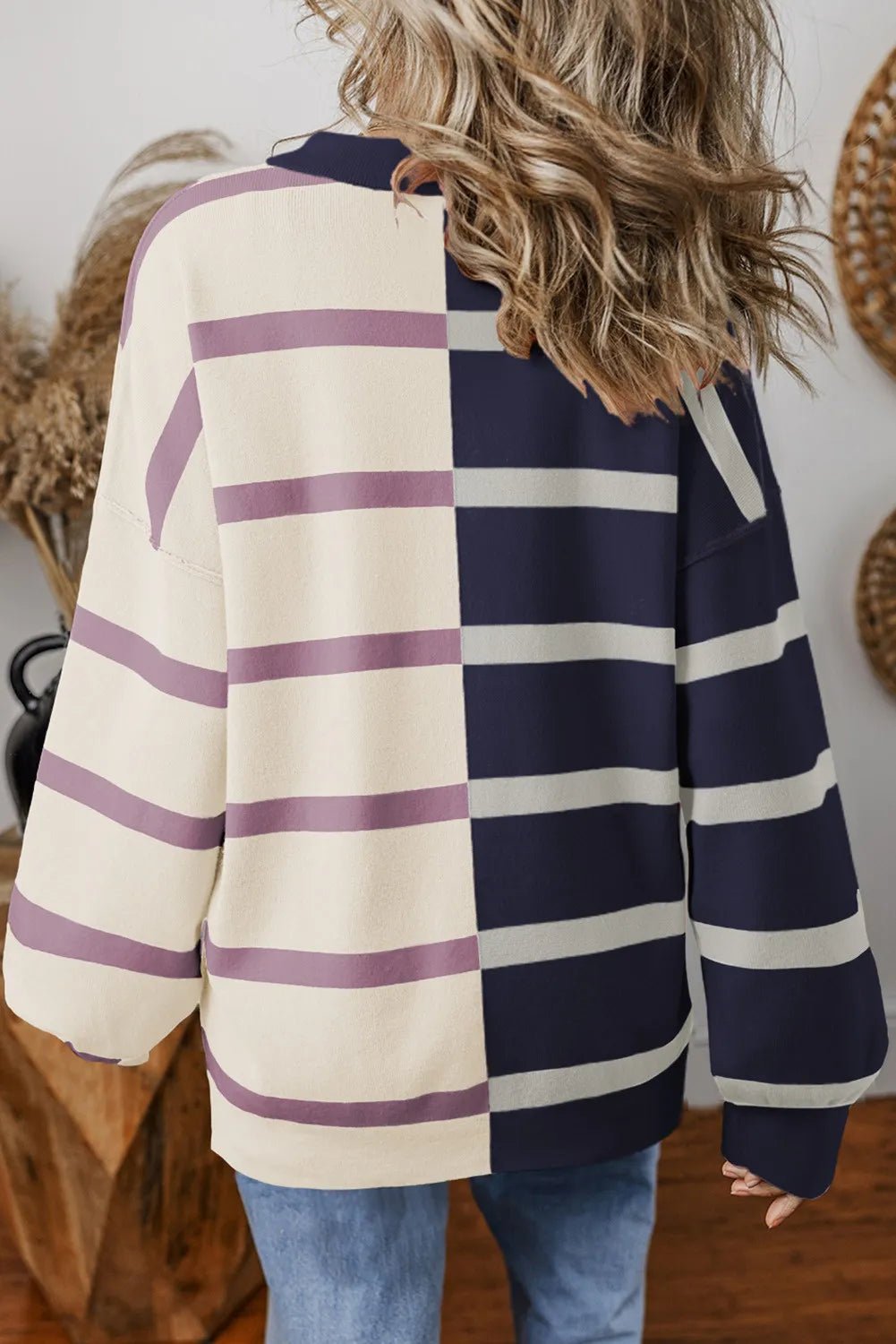 Striped Round Neck Long Sleeve Knit Top - Rochelle's House LLC