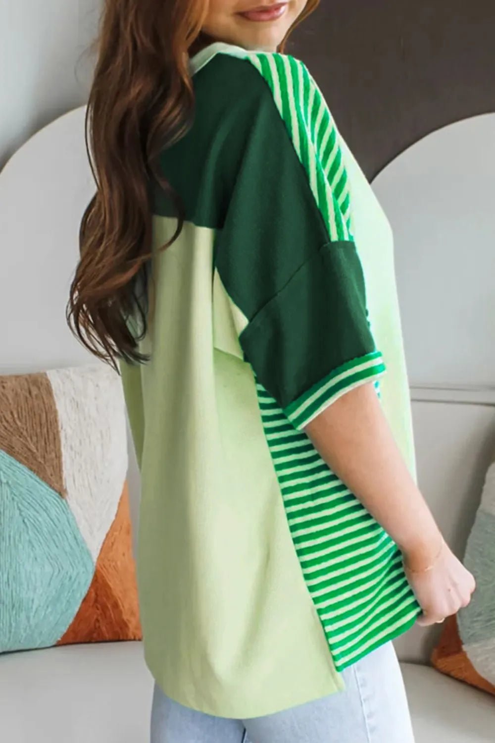 Striped Textured Half Sleeve T-Shirt - Rochelle's House LLC