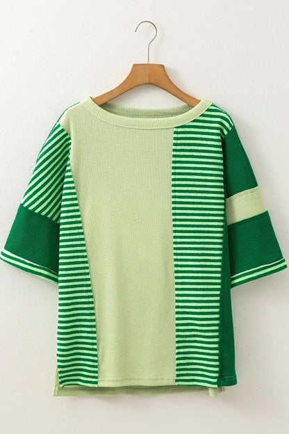 Striped Textured Half Sleeve T-Shirt - Rochelle's House LLC