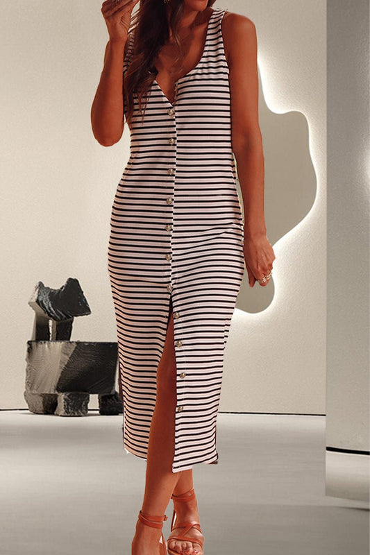 Striped Wide Strap Midi Dress - Rochelle's House LLC