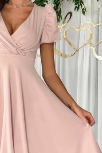 Surplice Puff Sleeve Midi Dress - Rochelle's House LLC