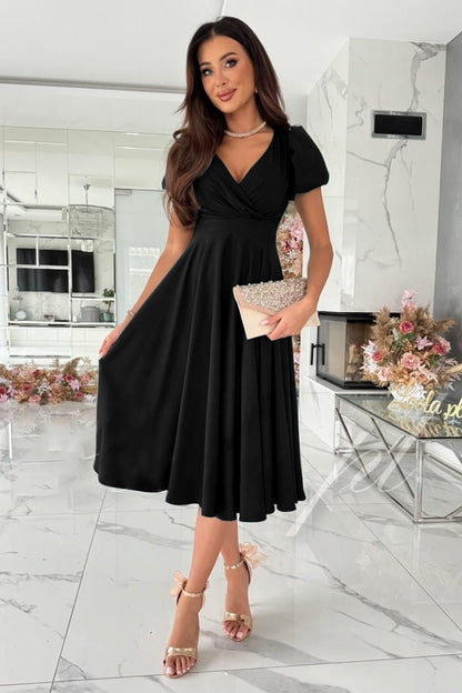 Surplice Puff Sleeve Midi Dress - Rochelle's House LLC