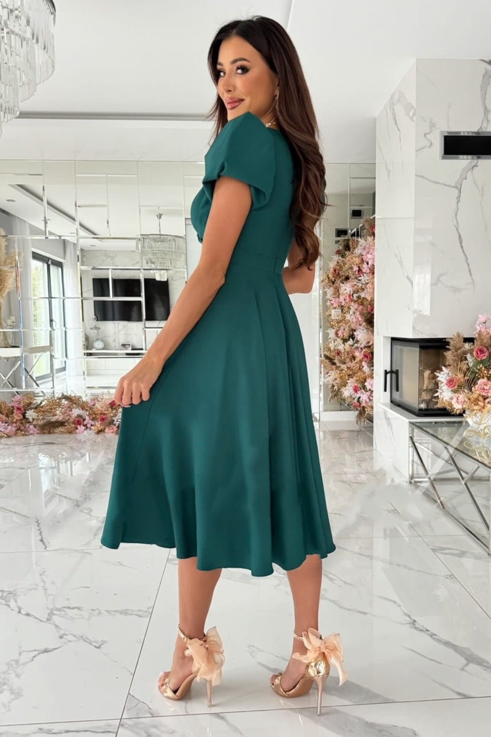Surplice Puff Sleeve Midi Dress - Rochelle's House LLC