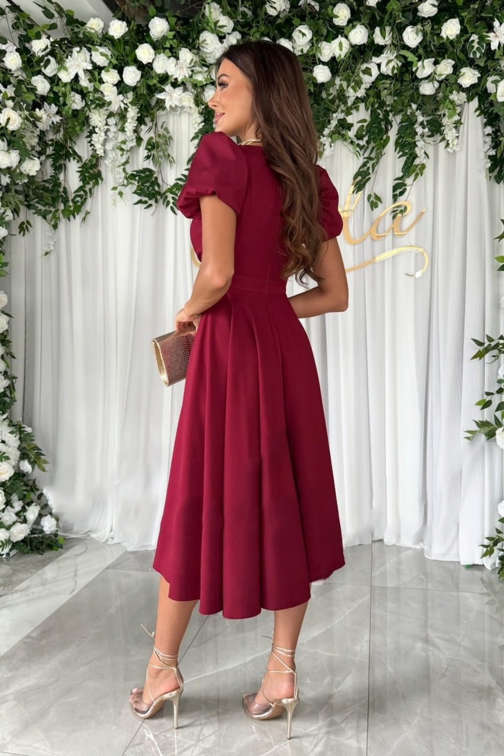 Surplice Puff Sleeve Midi Dress - Rochelle's House LLC