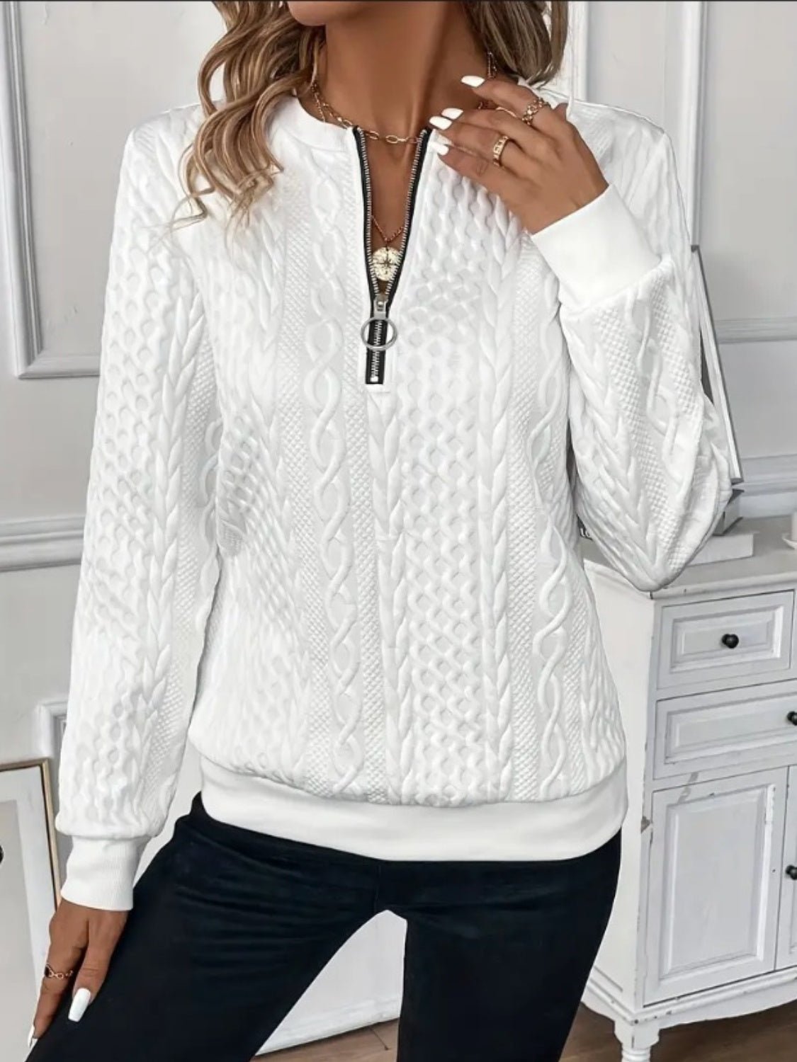 Texture Half Zip Long Sleeve Sweatshirt - Rochelle's House LLC