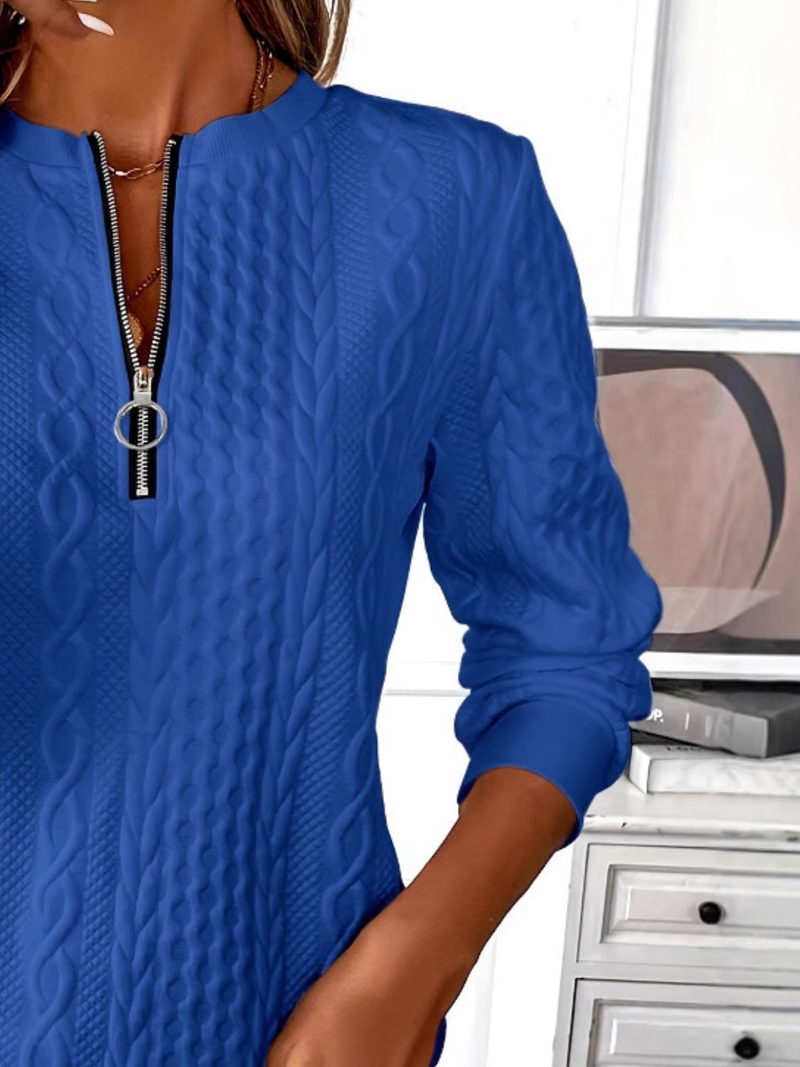 Texture Half Zip Long Sleeve Sweatshirt - Rochelle's House LLC