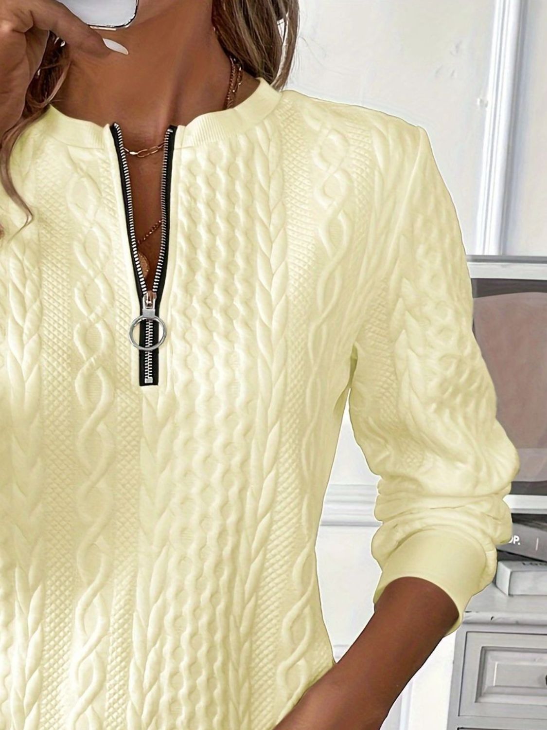 Texture Half Zip Long Sleeve Sweatshirt - Rochelle's House LLC