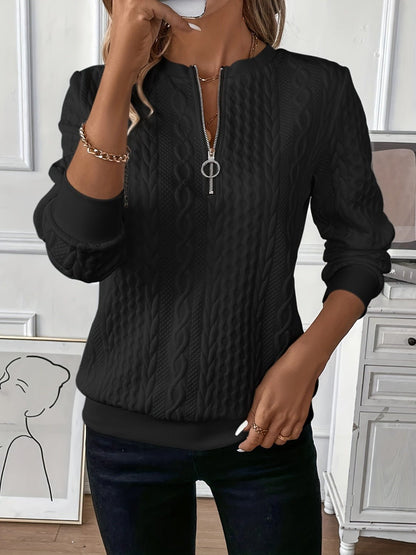 Texture Half Zip Long Sleeve Sweatshirt - Rochelle's House LLC