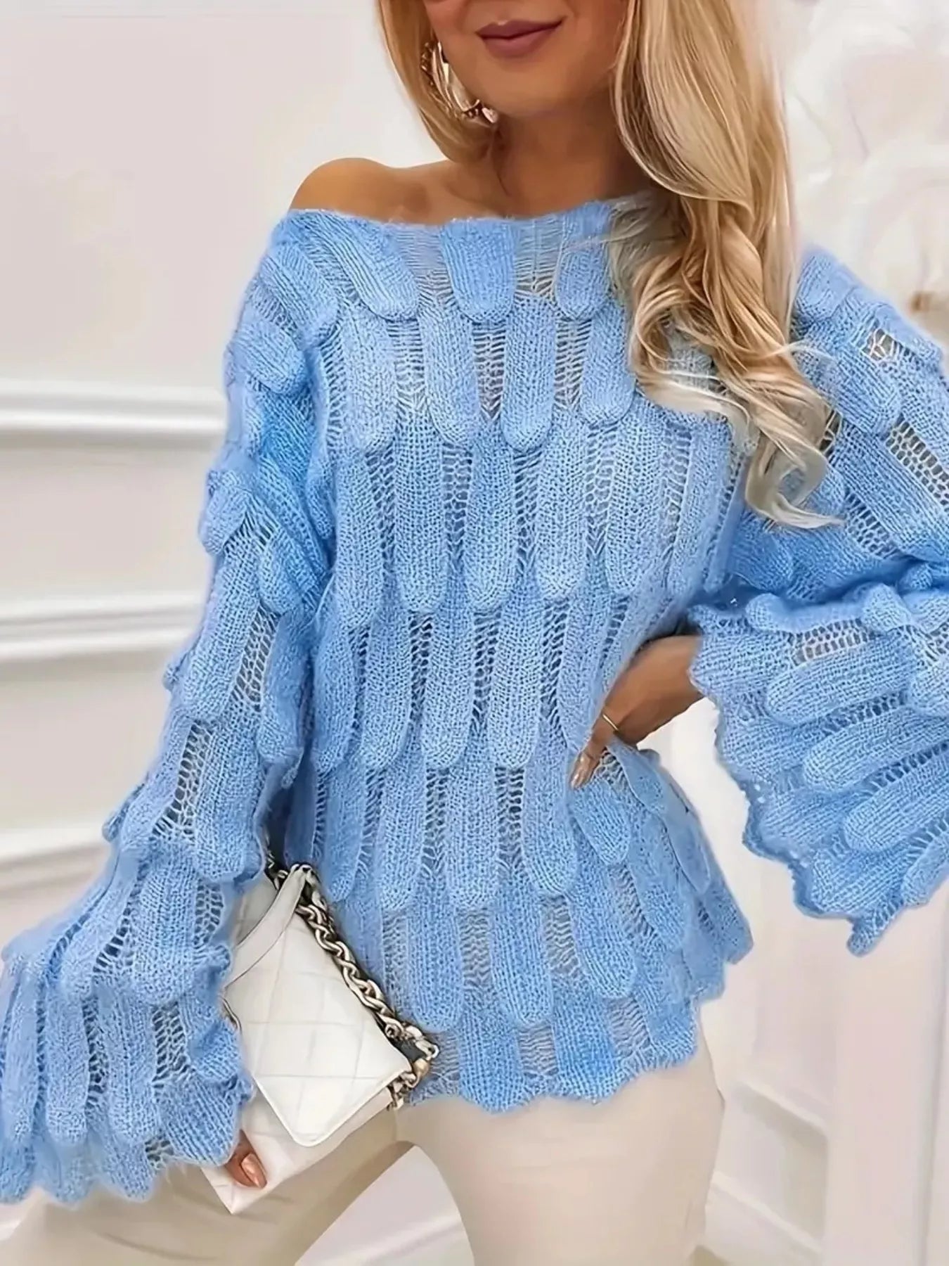 Textured Knit Bell Sleeve Knit Top - Rochelle's House LLC