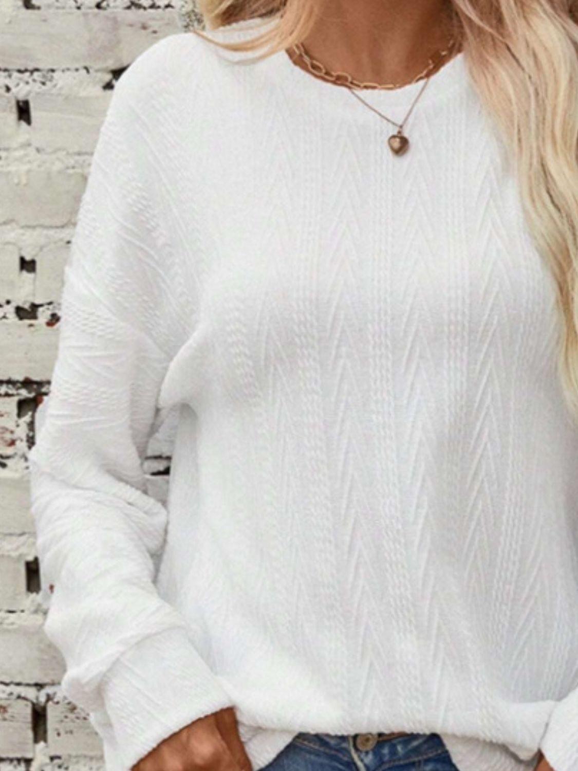 Textured Round Neck Long Sleeve T-Shirt - Rochelle's House LLC