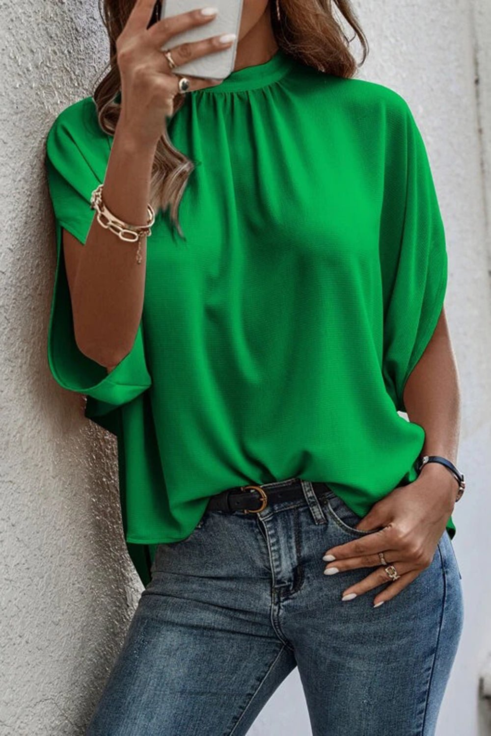 Tie Back Slit Half Sleeve Blouse - Rochelle's House LLC