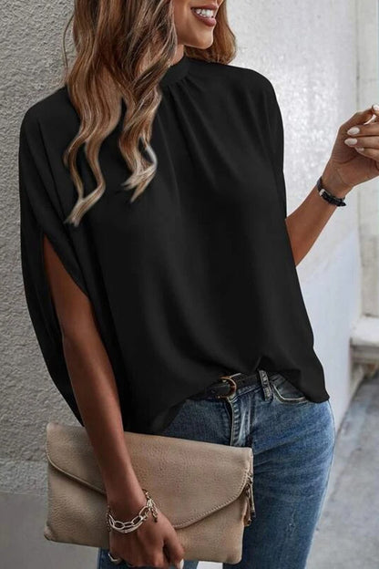 Tie Back Slit Half Sleeve Blouse - Rochelle's House LLC