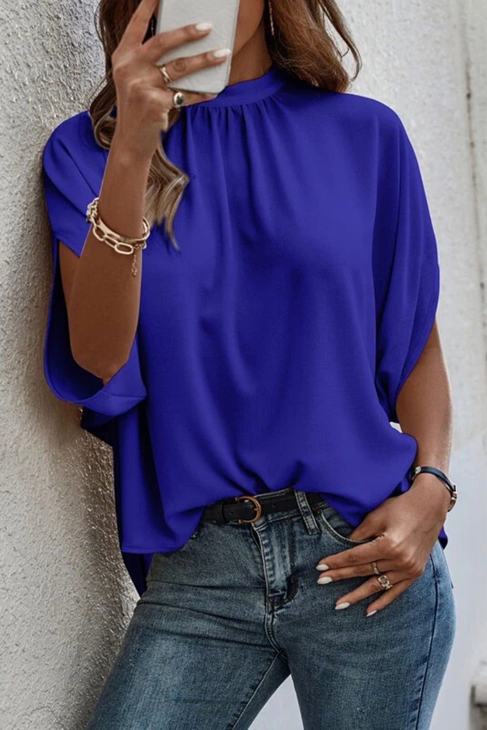 Tie Back Slit Half Sleeve Blouse - Rochelle's House LLC