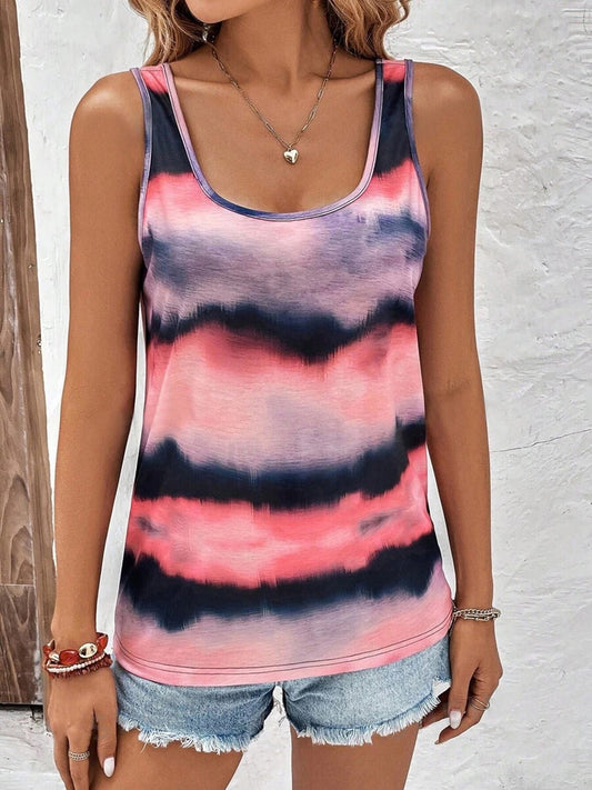 Tie - Dye Scoop Neck Wide Strap Tank - Rochelle's House LLC