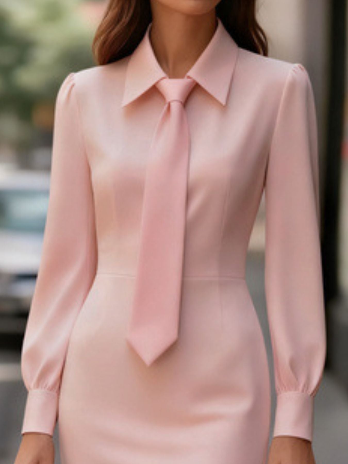 Tie - Neck Long Sleeve Dress - Rochelle's House LLC