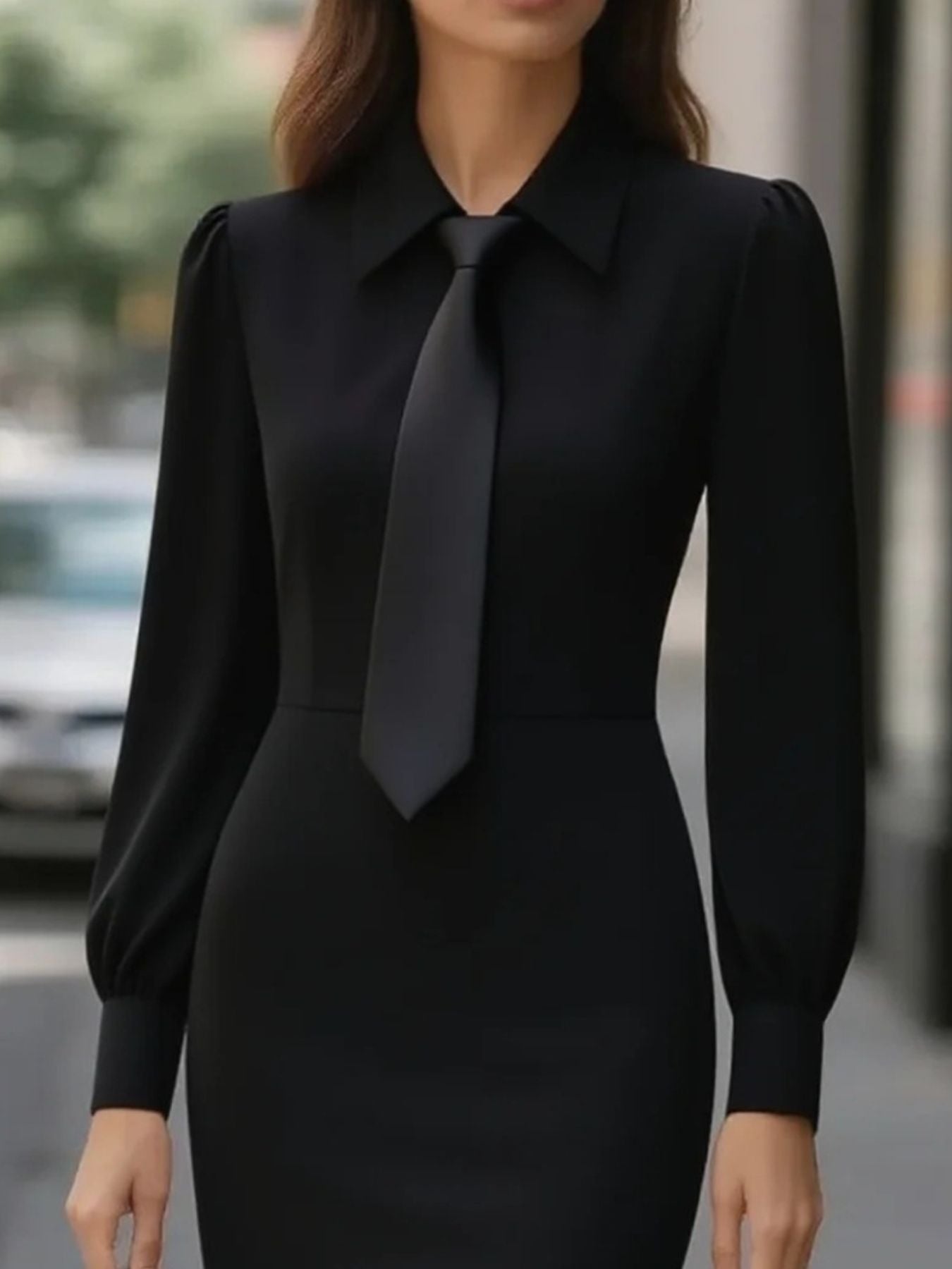 Tie - Neck Long Sleeve Dress - Rochelle's House LLC