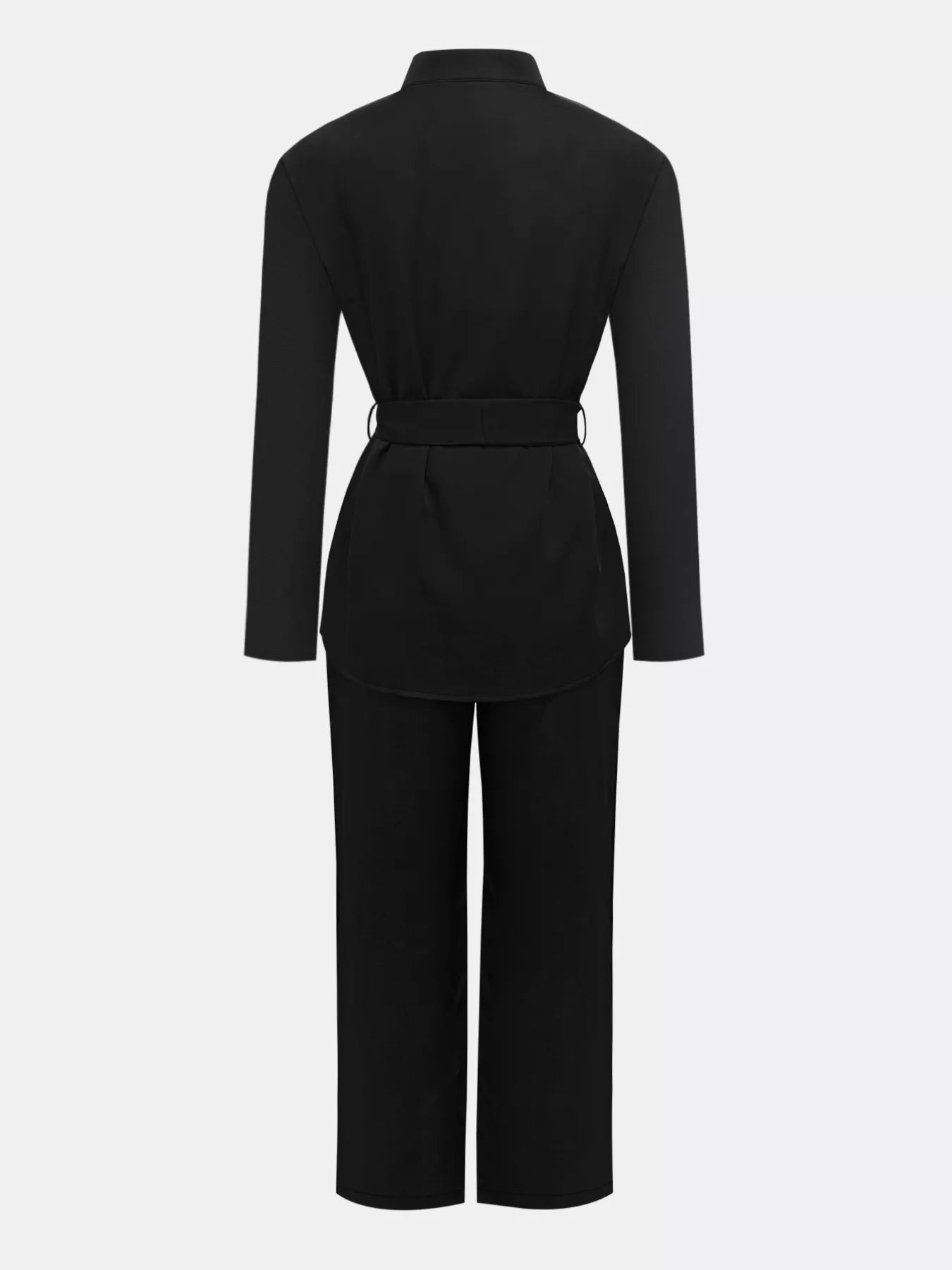 Tie - Waist Long Sleeve Top and Pants Set - Rochelle's House LLC