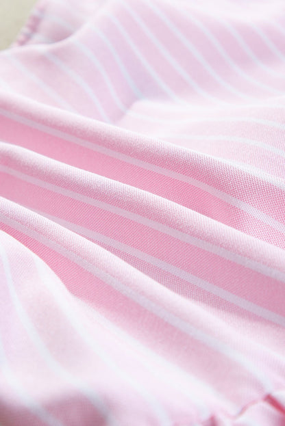 Tied Bow Striped Round Neck Blouse - Rochelle's House LLC