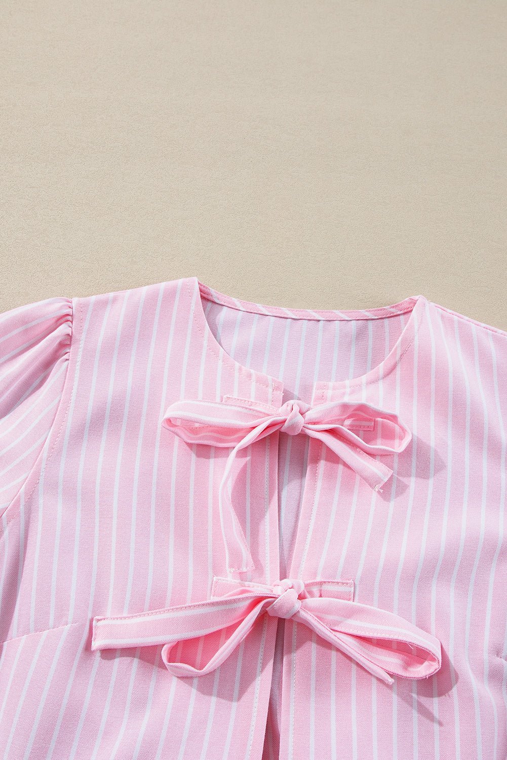 Tied Bow Striped Round Neck Blouse - Rochelle's House LLC