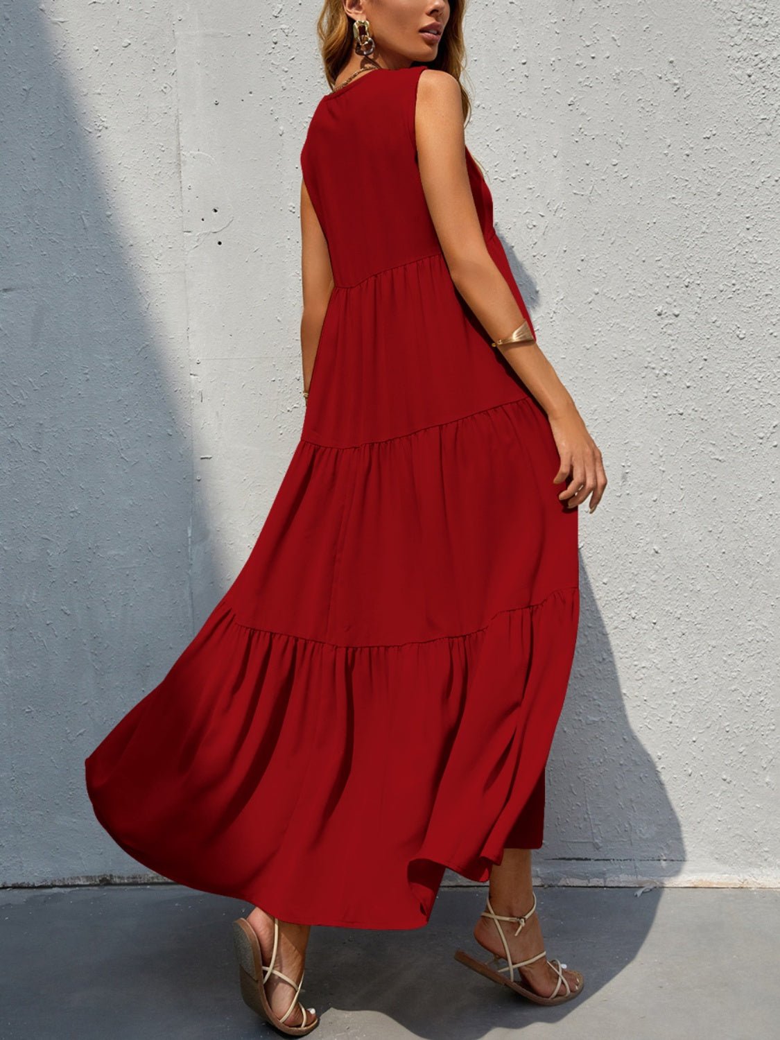 Tiered V - Neck Sleeve Dress - Rochelle's House LLC