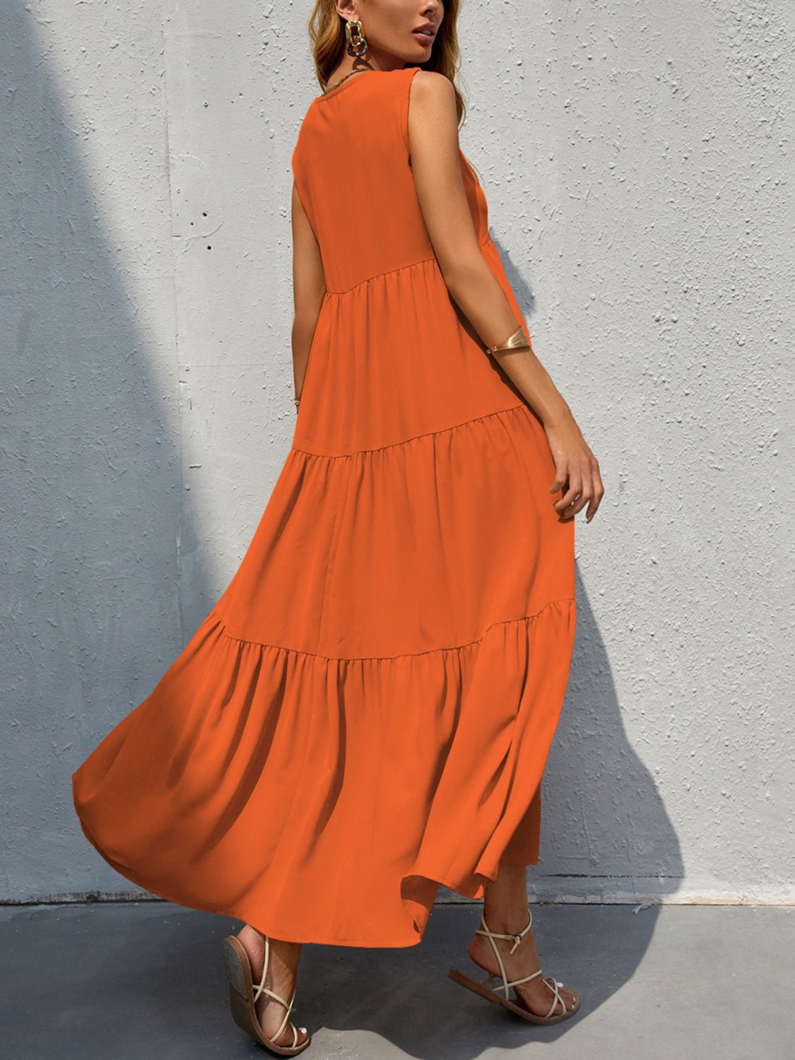 Tiered V - Neck Sleeve Dress - Rochelle's House LLC