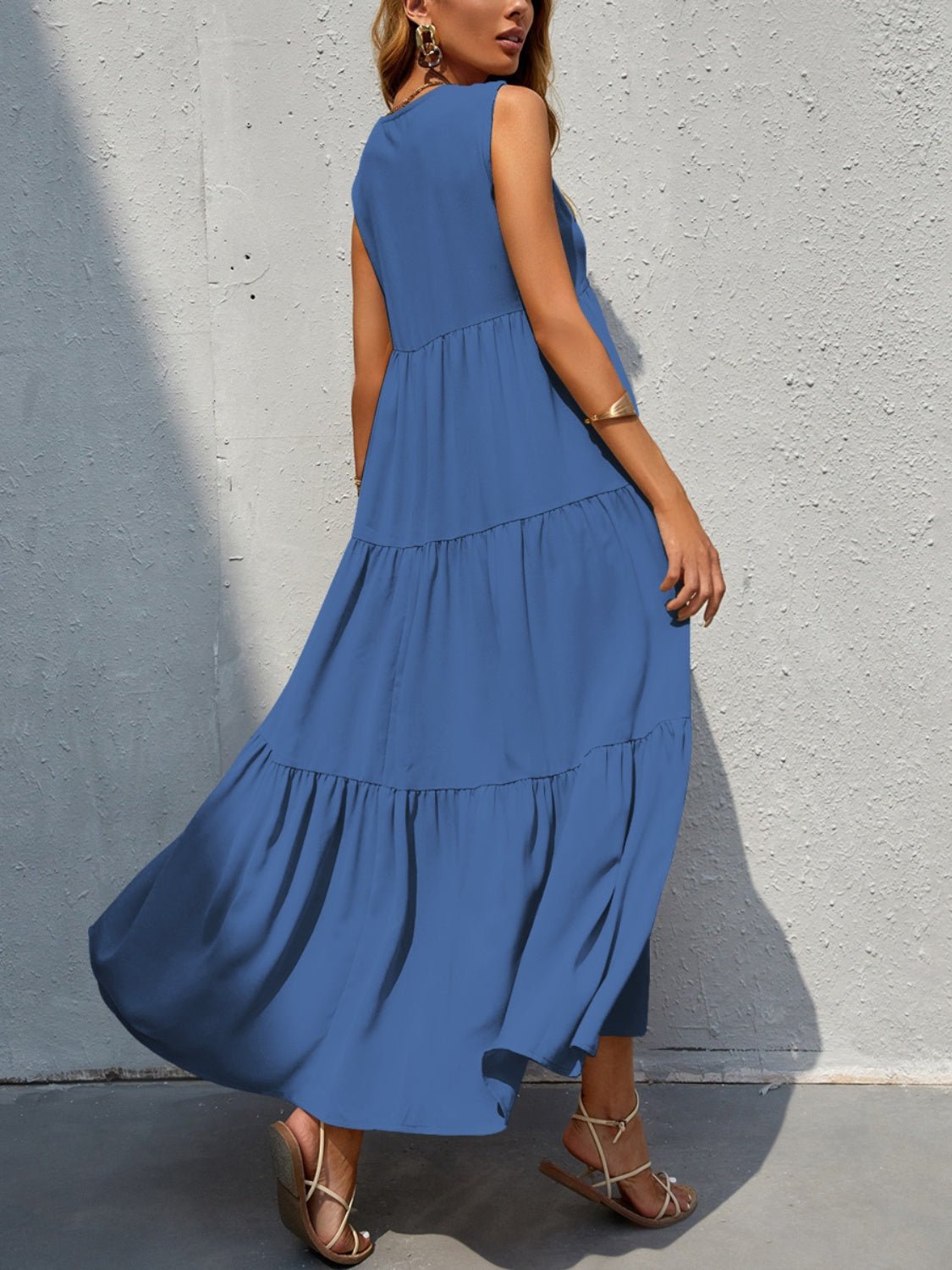 Tiered V - Neck Sleeve Dress - Rochelle's House LLC