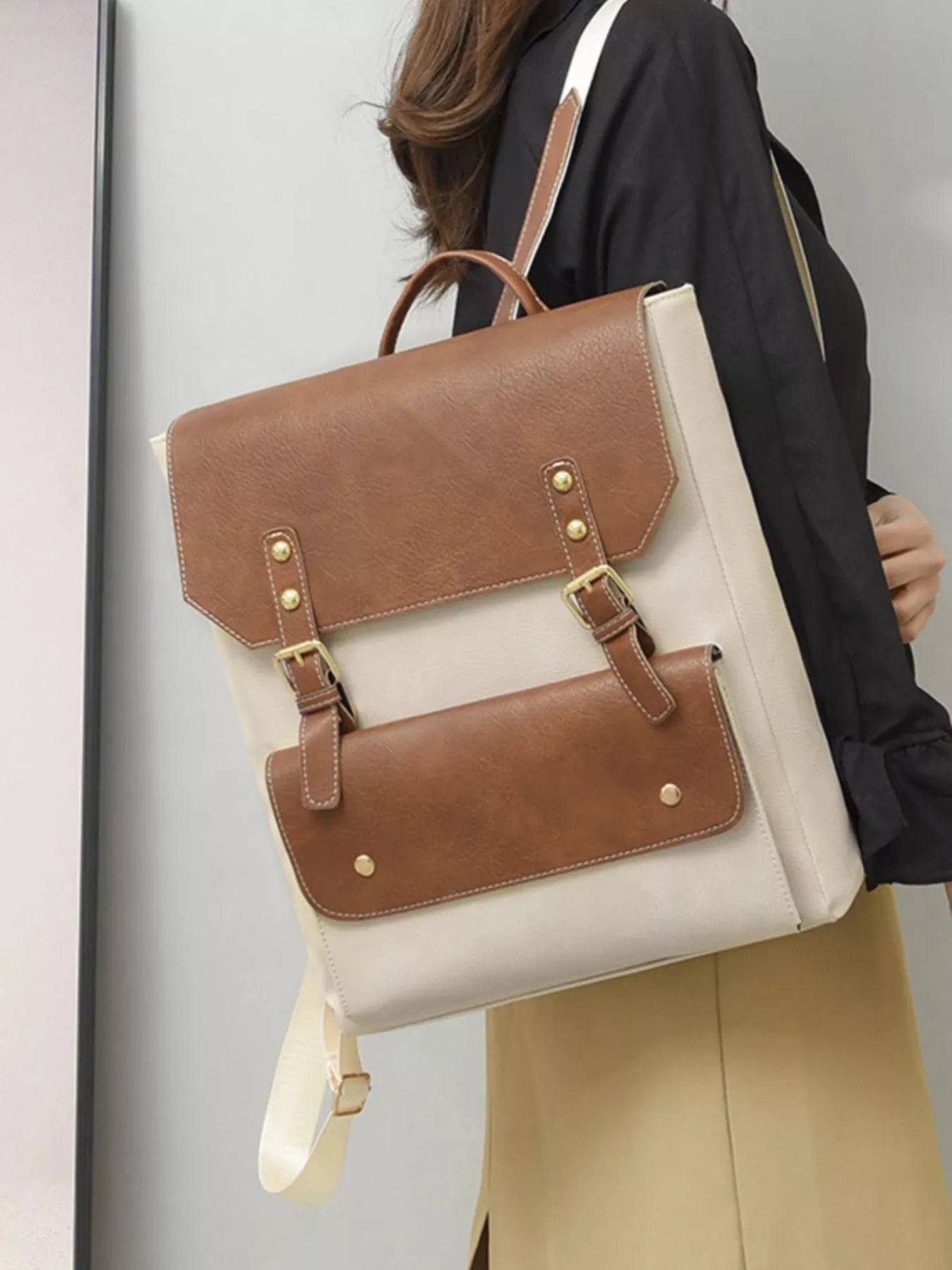 Two Tone Buckle Backpack Bag - Rochelle's House LLC