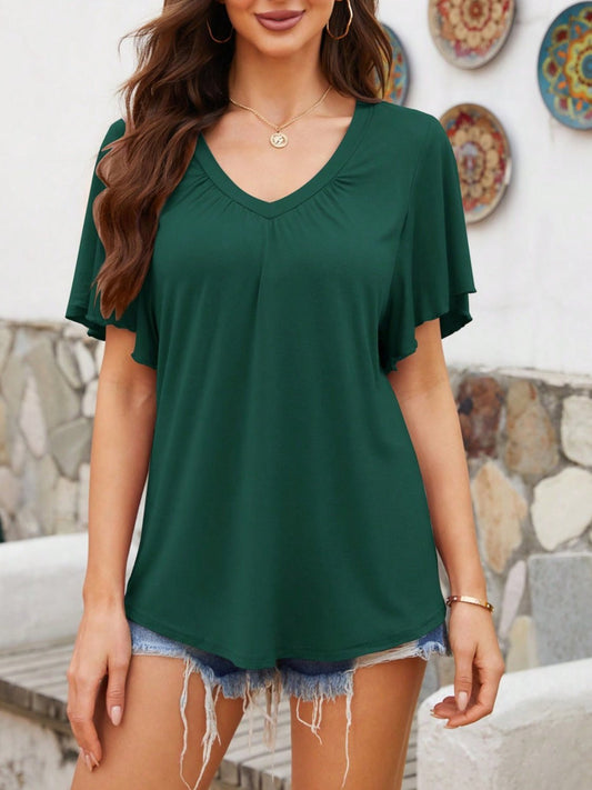 V - Neck Flutter Sleeve T-Shirt - Rochelle's House LLC