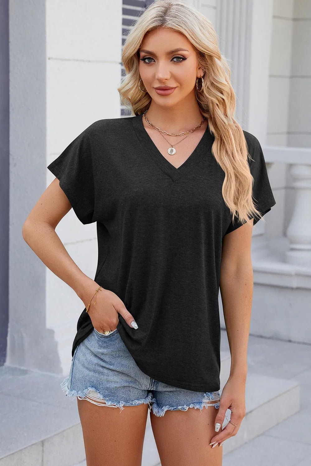V - Neck Short Sleeve T-Shirt - Rochelle's House LLC