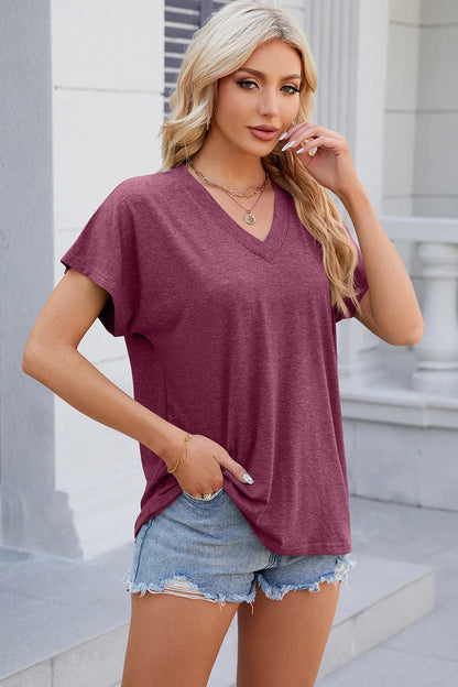 V - Neck Short Sleeve T-Shirt - Rochelle's House LLC