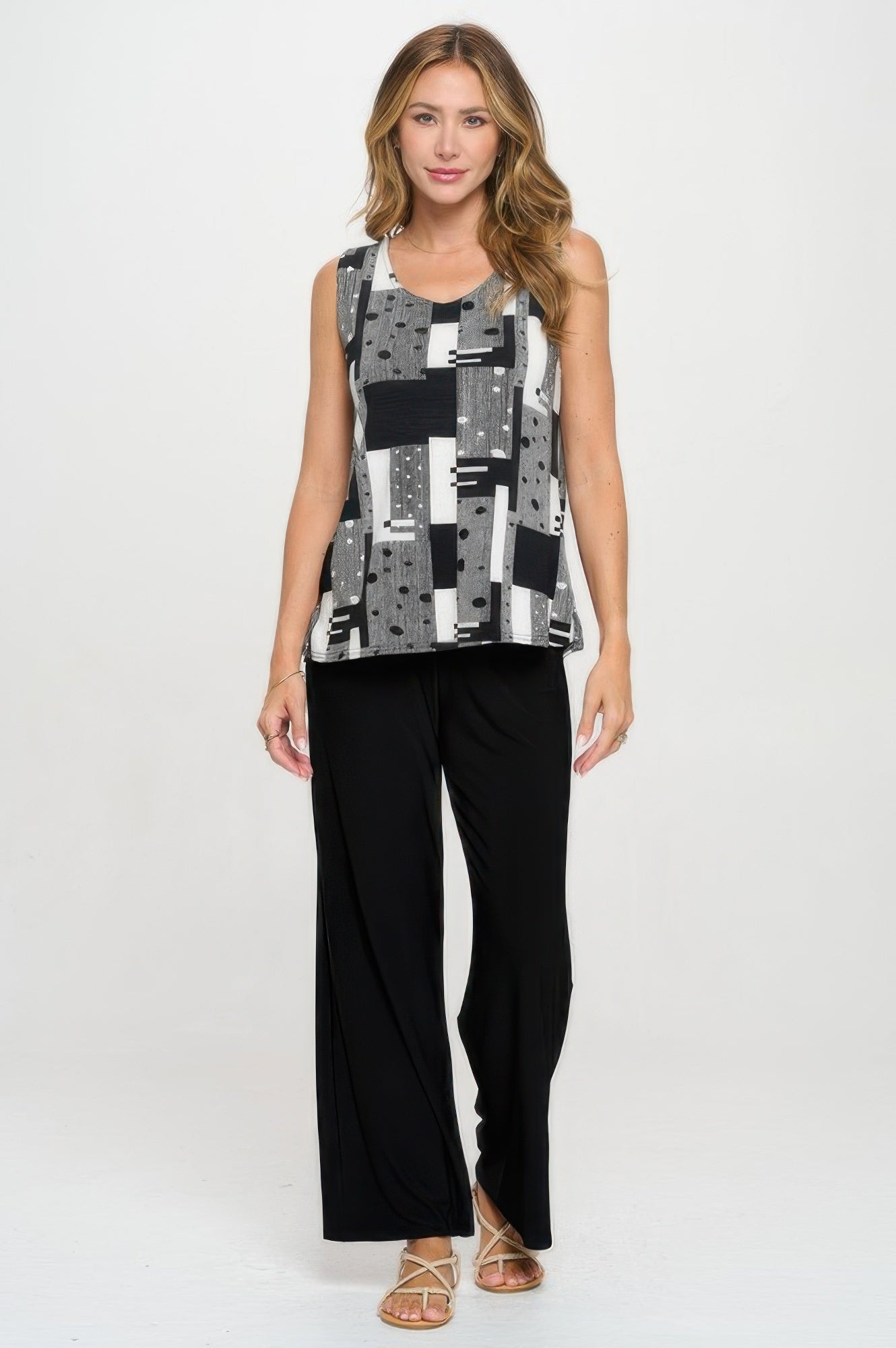 Venechia Pleated Print Sleeveless Tank Top - Rochelle's House LLC