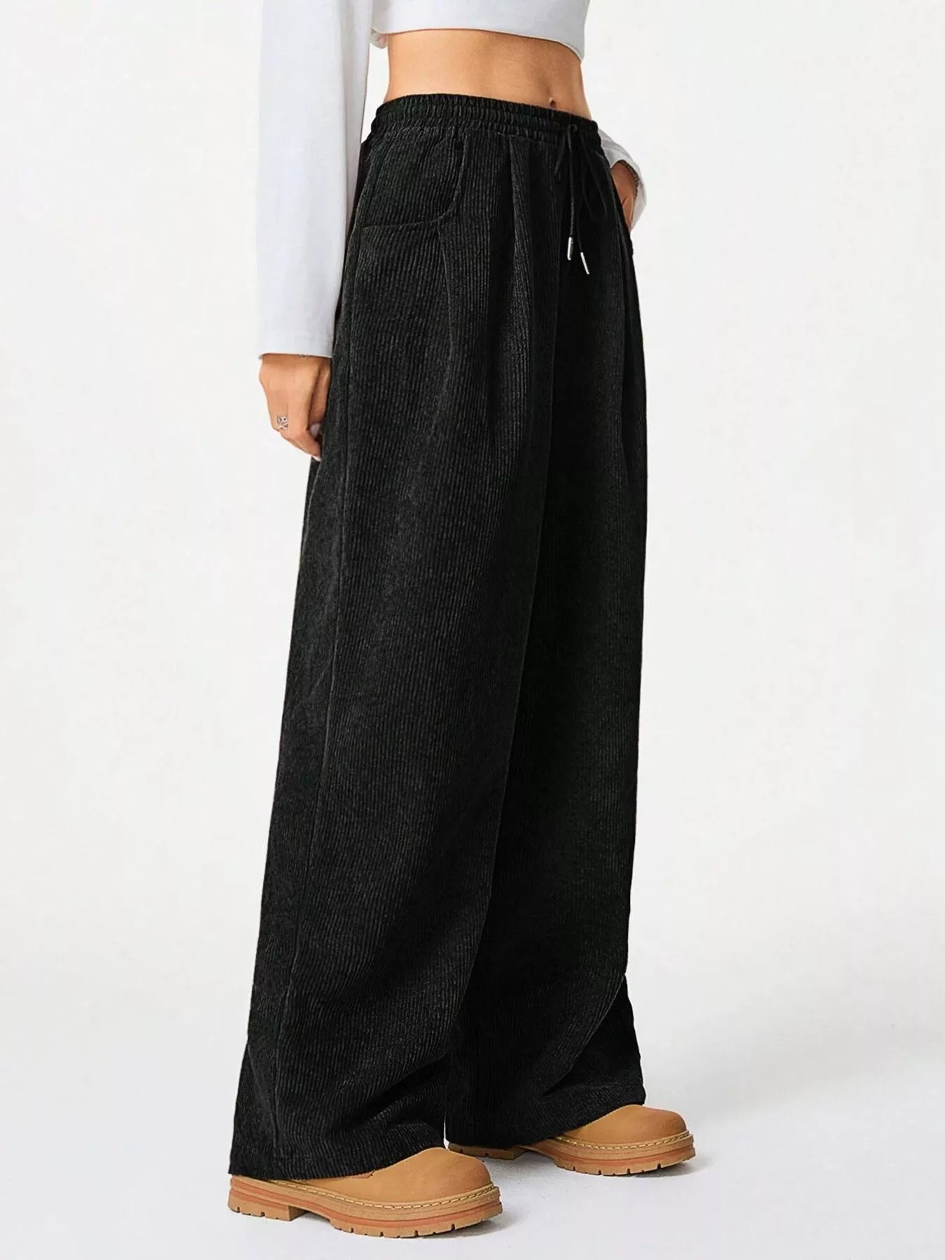 Wide Leg Corduroy Drawstring Pants - Rochelle's House LLC