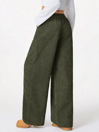 Wide Leg Corduroy Drawstring Pants - Rochelle's House LLC