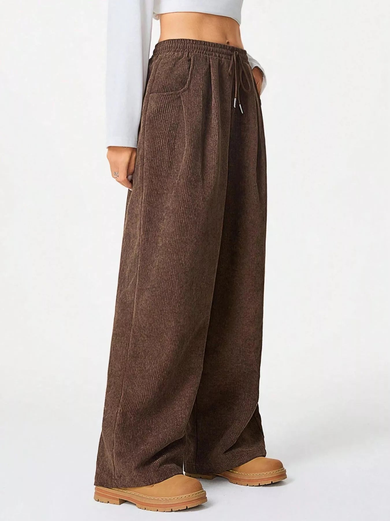 Wide Leg Corduroy Drawstring Pants - Rochelle's House LLC