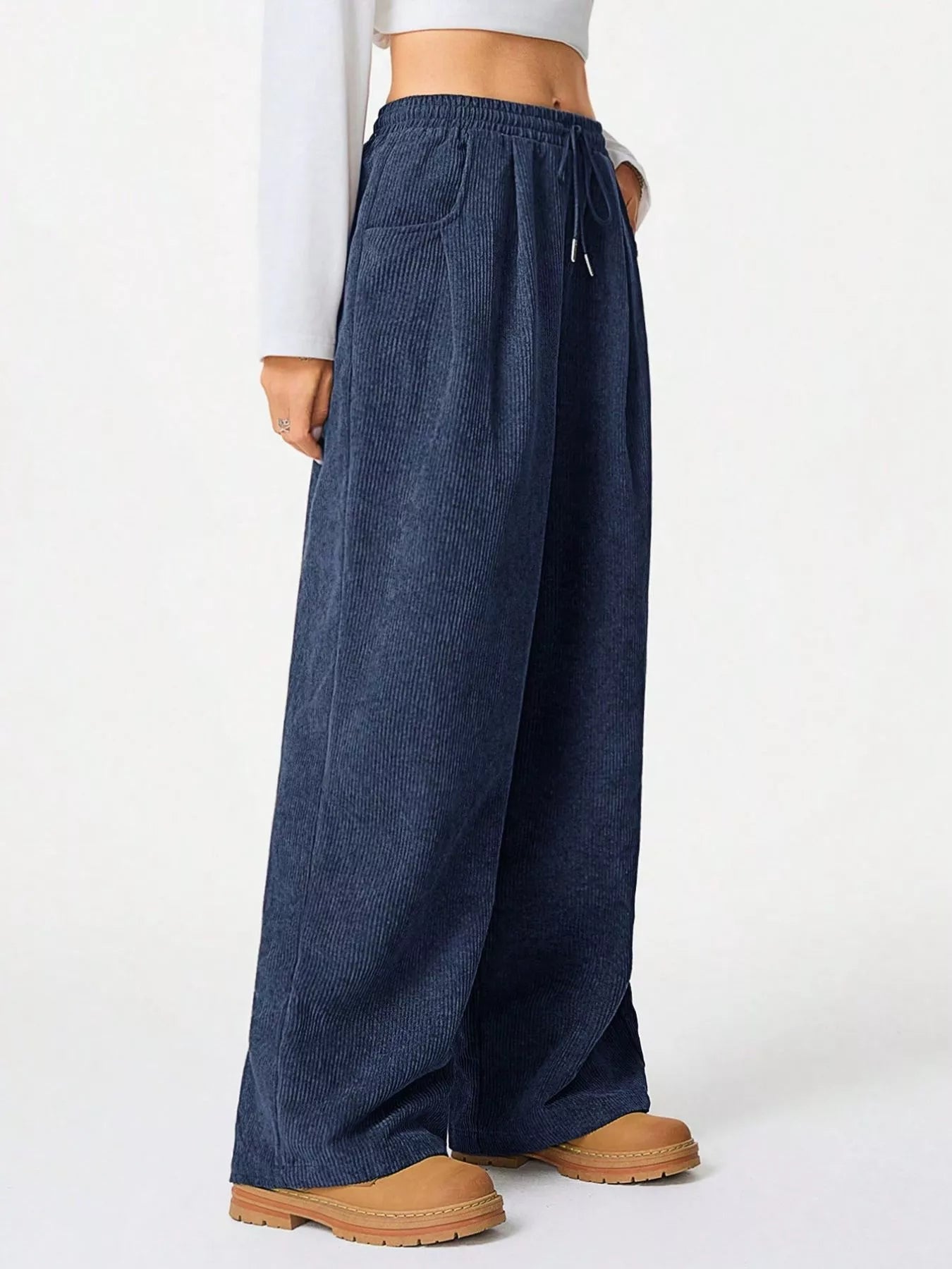 Wide Leg Corduroy Drawstring Pants - Rochelle's House LLC